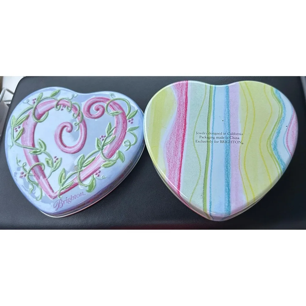 Brighton Heart Jewelry Tin and Sunglass Case Set Pink Blue Floral Vine